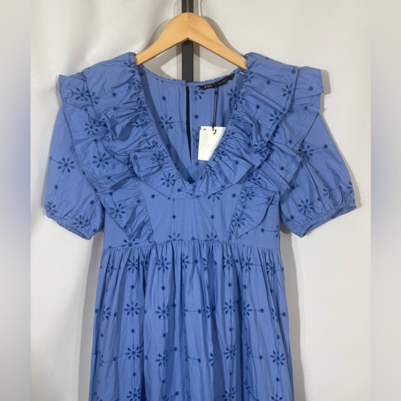 NWT Zara Floral Embroidery Ruffle Dress Size XS - Picture 6 of 12